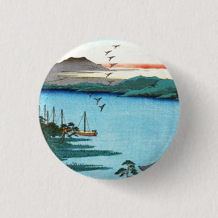 Coola japansk vintage ukiyo-e sea waterscape scen knapp