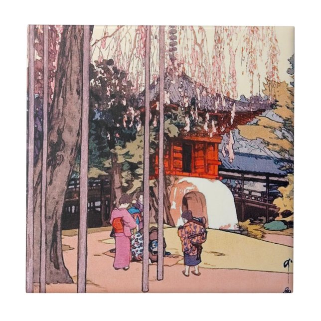 Coola japanska Cherry Träd i Kawagoe Yoshida art Kakelplatta (Framsidan)