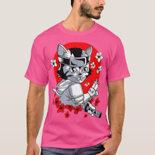 Coola japanska samurai Cat Katana Ninja Kattunge K T Shirt