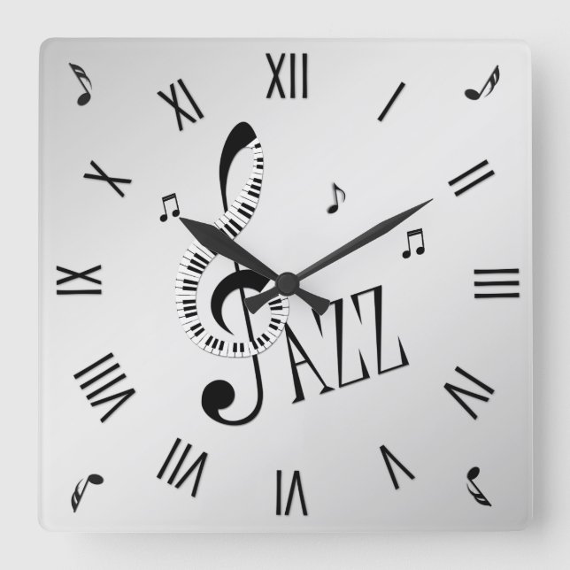 Coola Jazz Roman Numerals Fyrkantig Klocka (Framsida)
