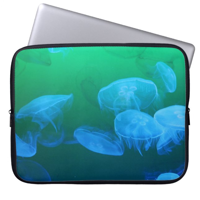 Coola Jellyfish Grönt Blue Gradient Laptop Fodral (Framsidan)