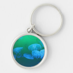 Coola Jellyfish Grönt Blue Gradient Rund Silverfärgad Nyckelring