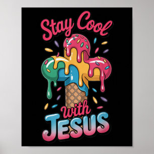 Coola Jesus Kids Ice Cream Drip Boys Christian Cro Poster