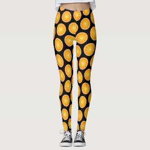 Coola Juicy Orange-fruktskivor mönster på svart Leggings