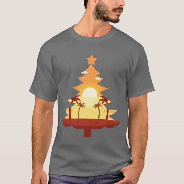 Coola Jul i juli Christmasree Sunset-vänner T Shirt (Framsida)