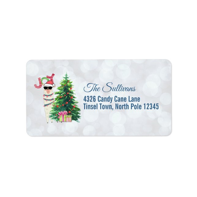 Coola Jul Llama | Joy Typography | Bokeh Tillbaka Adressetikett (Framsidan)