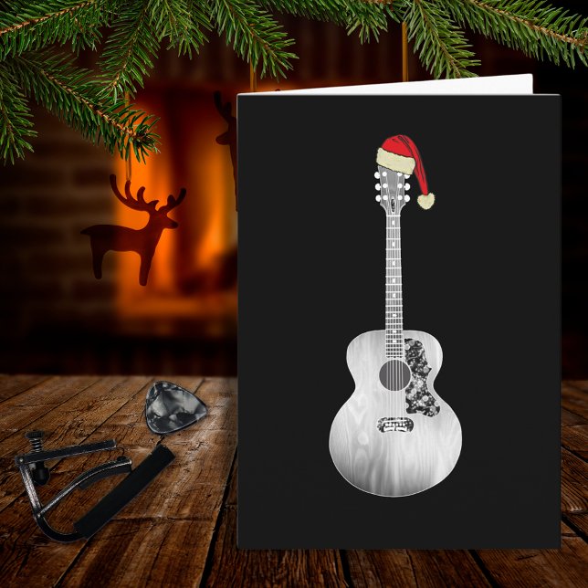 Coola Juli Akustisk gitarr svart och vit Kort (Guitar players Christmas holiday card)