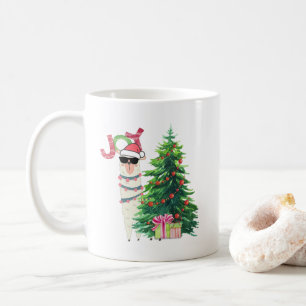 Coola Jullama med solglasögon och Santa Hat Kaffemugg