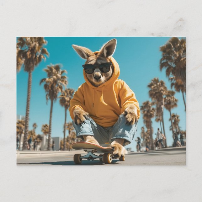 Coola Kangaroo i solglasögon på Skateboard Helg Vykort (Framsida)