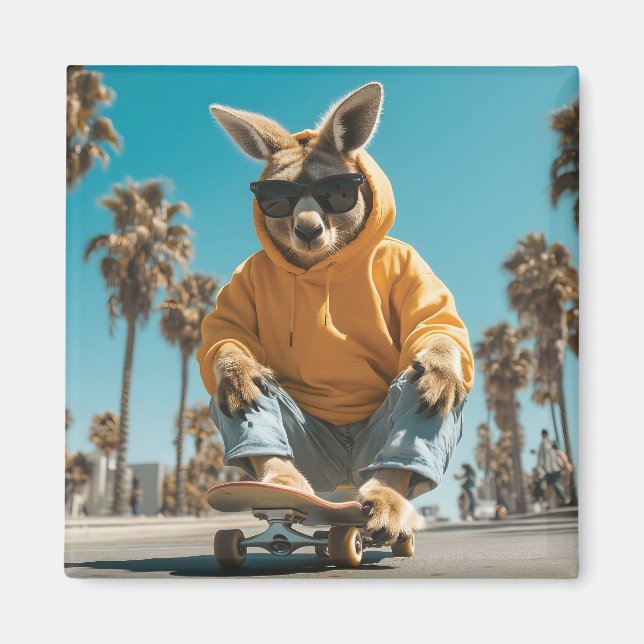 Coola Kangaroo i solglasögon på Skateboard Magnet (Framsidan)