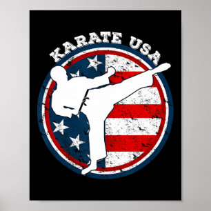 Coola Karate med American Flagga For Women Kids Ma Poster