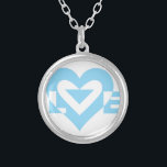 Coola Kärlek-grafik, blå Silverpläterat Halsband<br><div class="desc">En grafisk logotyp,  anpassningsbar. KÄRLEK blå.</div>