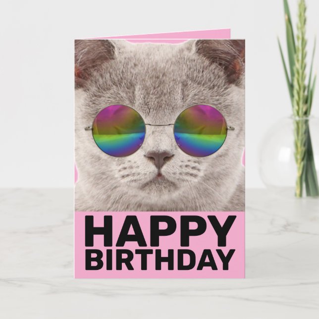 COOLA KAT BIRTHDAY-KORT, VARVSUNGLAS KORT (Framsida)