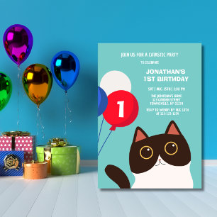 Coola Kat Catastic Party Balloon Barns födelsedag Inbjudningar