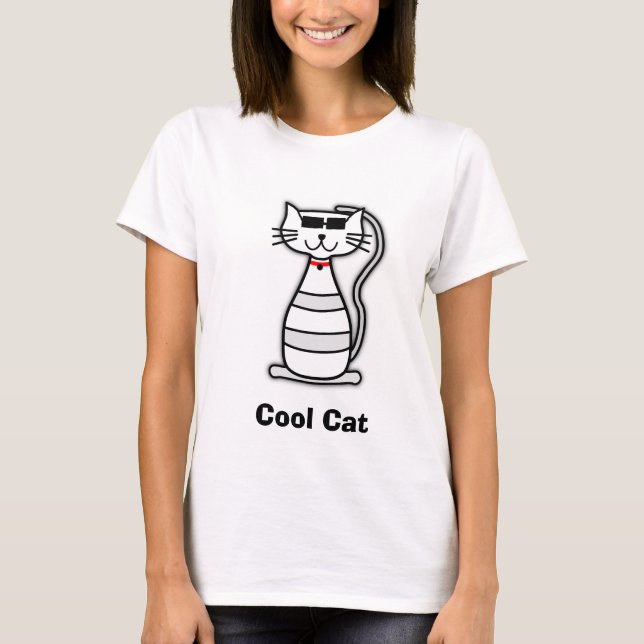 Coola Katt av söt tecknad med solglasögon T-shirt (Framsida)