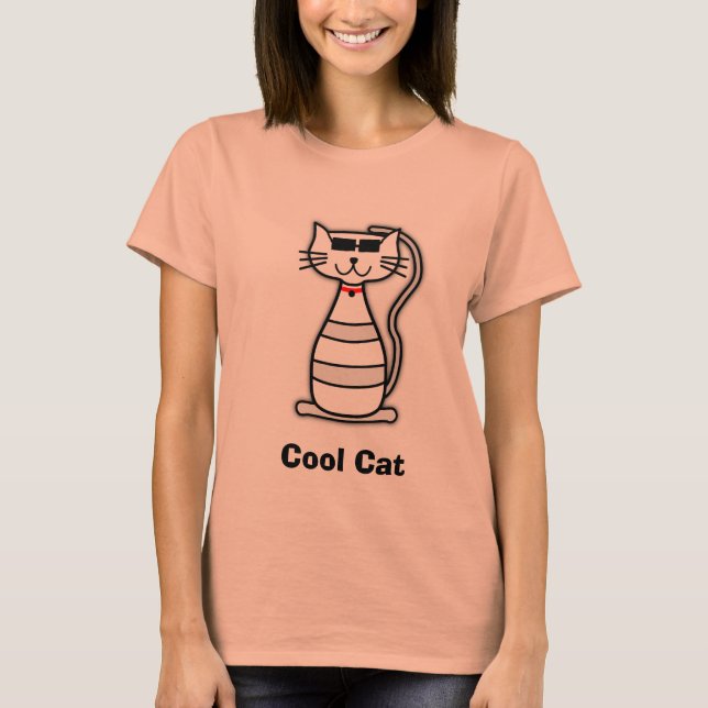Coola Katt av söt tecknad med solglasögon T-shirt (Framsida)