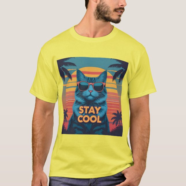 Coola Katt i Paradise Tee - Retro Neon Sunset (Framsida)