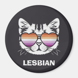 Coola Katt med Lesbisk Flagga Glass Funny Sapphic Magnet