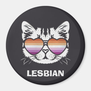 Coola Katt med Lesbisk Flagga Glass Funny Sapphic Magnet