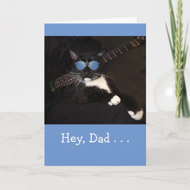 Coola Katt och Guitar Fars dag Kort (Framsida)