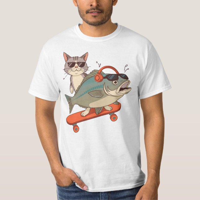 Coola Katt och karp på Skateboard - Solglasögon &  T Shirt (Framsida)