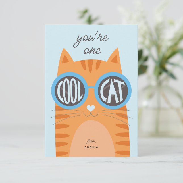 Coola Katt Orange Alla hjärtans dag Card_blue Inbjudningar (Stående Fram)