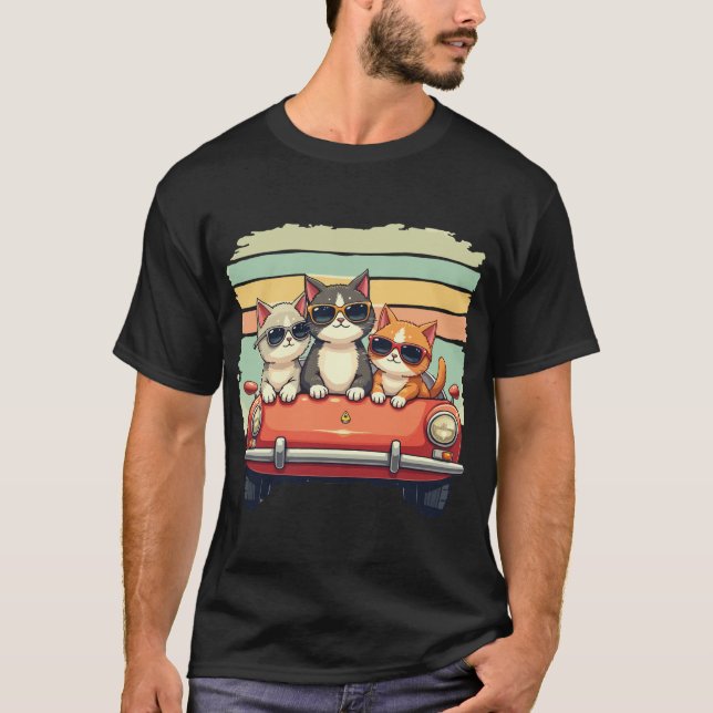 Coola Katt på resande fot: Retro Vibes i Stil T Shirt (Framsida)