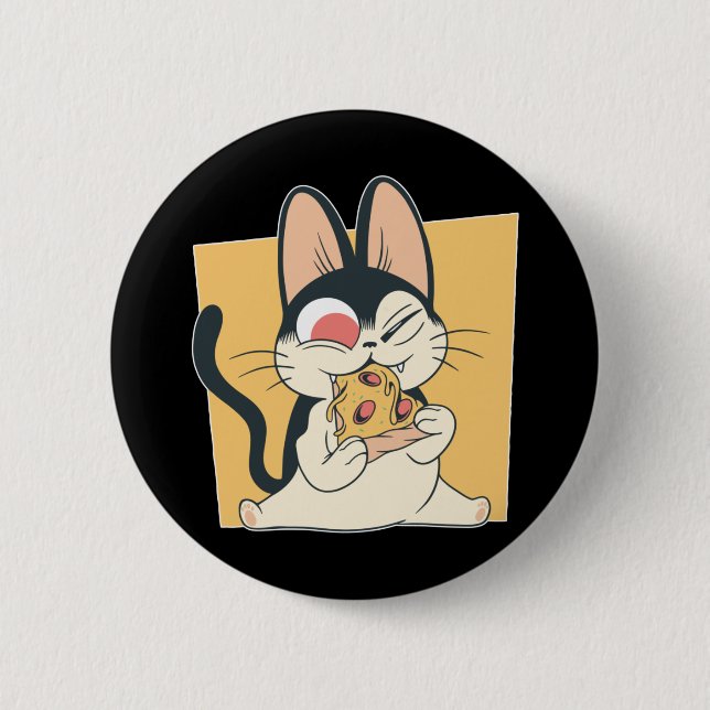 Coola katt pizzaälskare design knapp (Framsida)