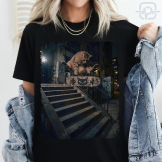 Coola Katt Skateboard Kickflip Roligt Gatudesign T Shirt