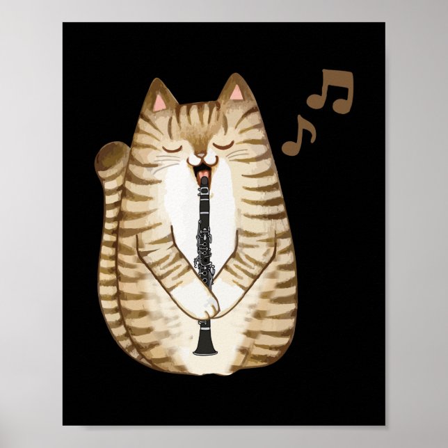 Coola Katt som spelar upp Clarinet Design Hippy Hi Poster (Framsidan)