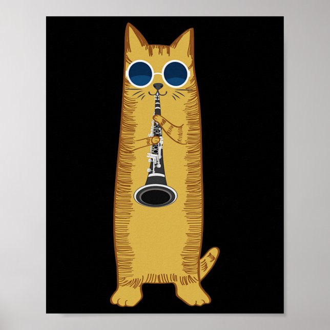 Coola Katt som spelar upp Clarinet Design Hippy Hi Poster (Framsidan)