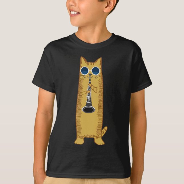 Coola Katt som spelar upp Clarinet Design Hippy Hi T Shirt (Framsida)