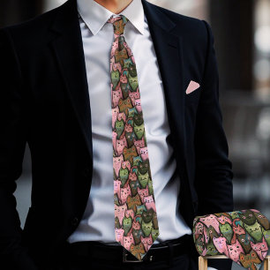 Coola Katt Sömlös Mönster Tie - Roligt för Rosa oc Slips