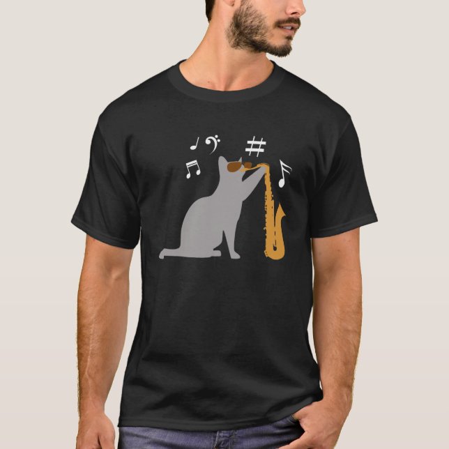 Coola katt spelar saxofonsaxofon t shirt (Framsida)