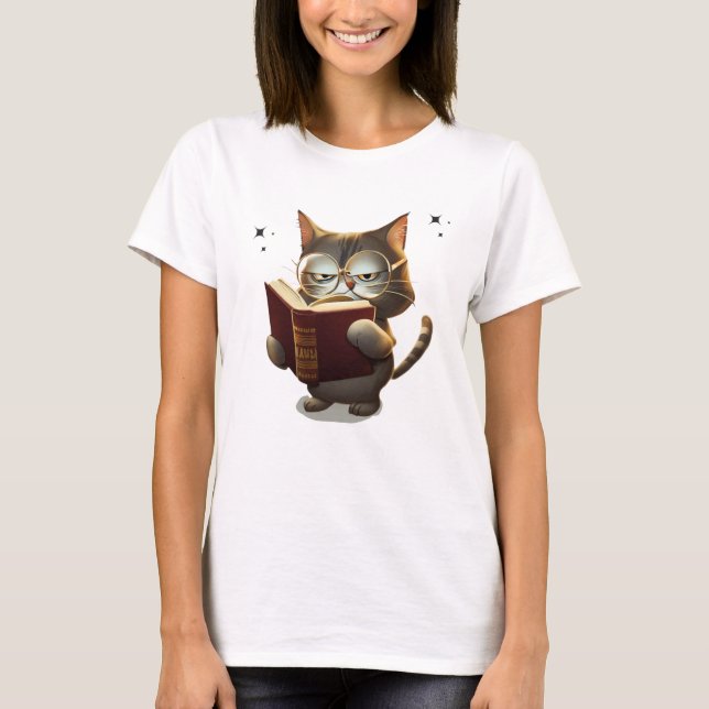 Coola Katter med glasögon lästa Bok T Shirt (Framsida)