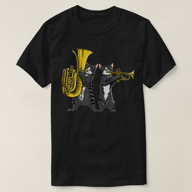 Coola katter som spelar funky jazz musiktuba och t shirt (Design framsida)