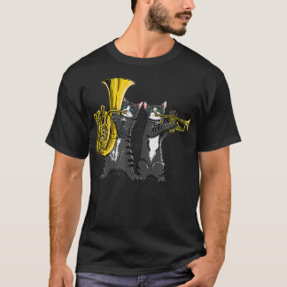 Coola katter som spelar funky jazz musiktuba och t shirt