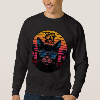 Coola Kattglasögon Vintage Synthwave Solnedgång Ko Lång Ärmad Tröja