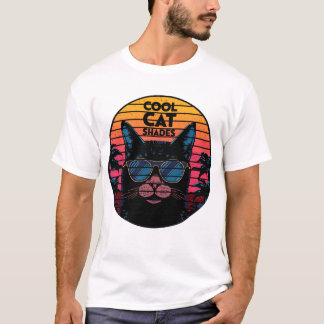 Coola Kattglasögon Vintage Synthwave Solnedgång Ko T Shirt