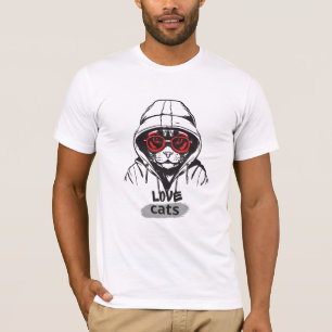 Coola Kattgrafik – Stilig Katt med Röda Glasögon T Shirt