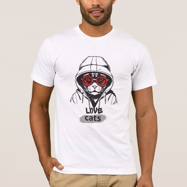 Coola Kattgrafik – Stilig Katt med Röda Glasögon T Shirt (Framsida)