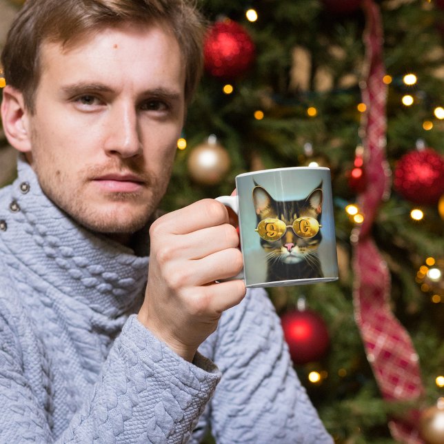 Coola katthundgåva med monogrammad personlig kaffemugg (Cool cat mug)