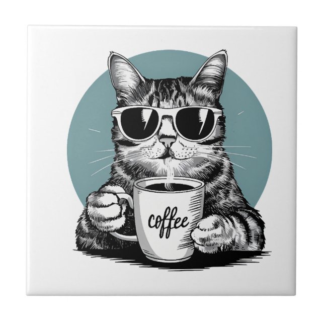 Coola kattmorgnar � Kaffe, solglasögon & attityd Kakelplatta (Framsidan)