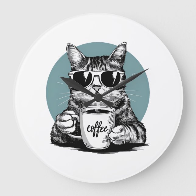 Coola kattmorgnar � Kaffe, solglasögon & attityd Stor Klocka (Framsida)