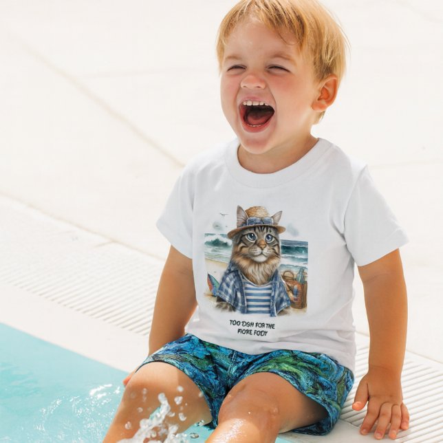 Coola Kattunge vid stranden T Shirt (Fun in the sun , toddler or baby boy swim t-shirt.  "too cool for the kiddie pool")