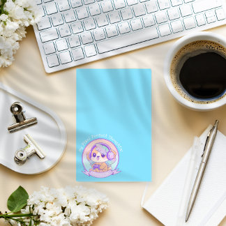 Coola Kawaii Gamer Girl Hund in Baby blue Post-it Block