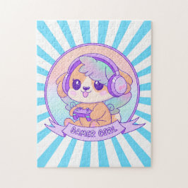 Coola Kawaii Gamer Girl Hund in Starburst Blue Pussel