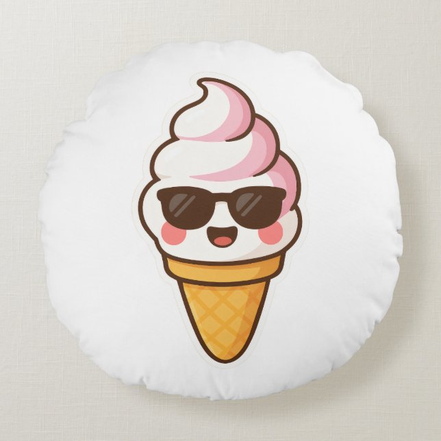 Coola Kawaii Ice Cream Rund Kudde (Framsidan)