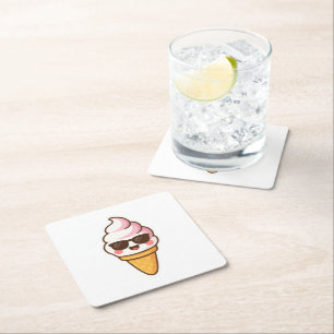 Coola Kawaii Ice Cream Underlägg Papper Kvadrat