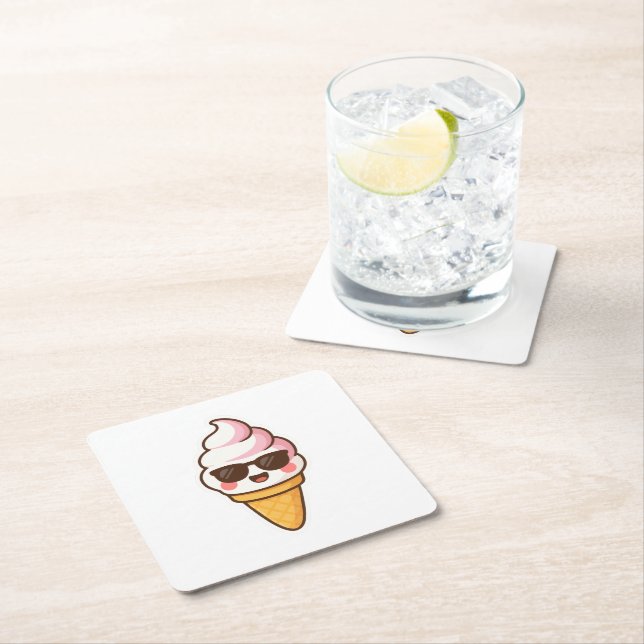 Coola Kawaii Ice Cream Underlägg Papper Kvadrat (Insitu)